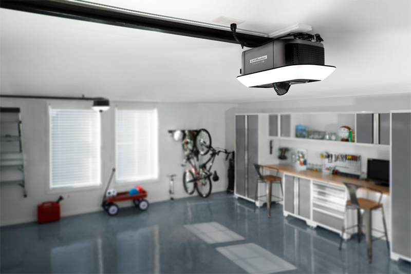 a garage with liftmaster system